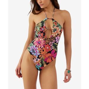 Juniors Reina Womens Halter Cut-Out One-Piece Swimsuit